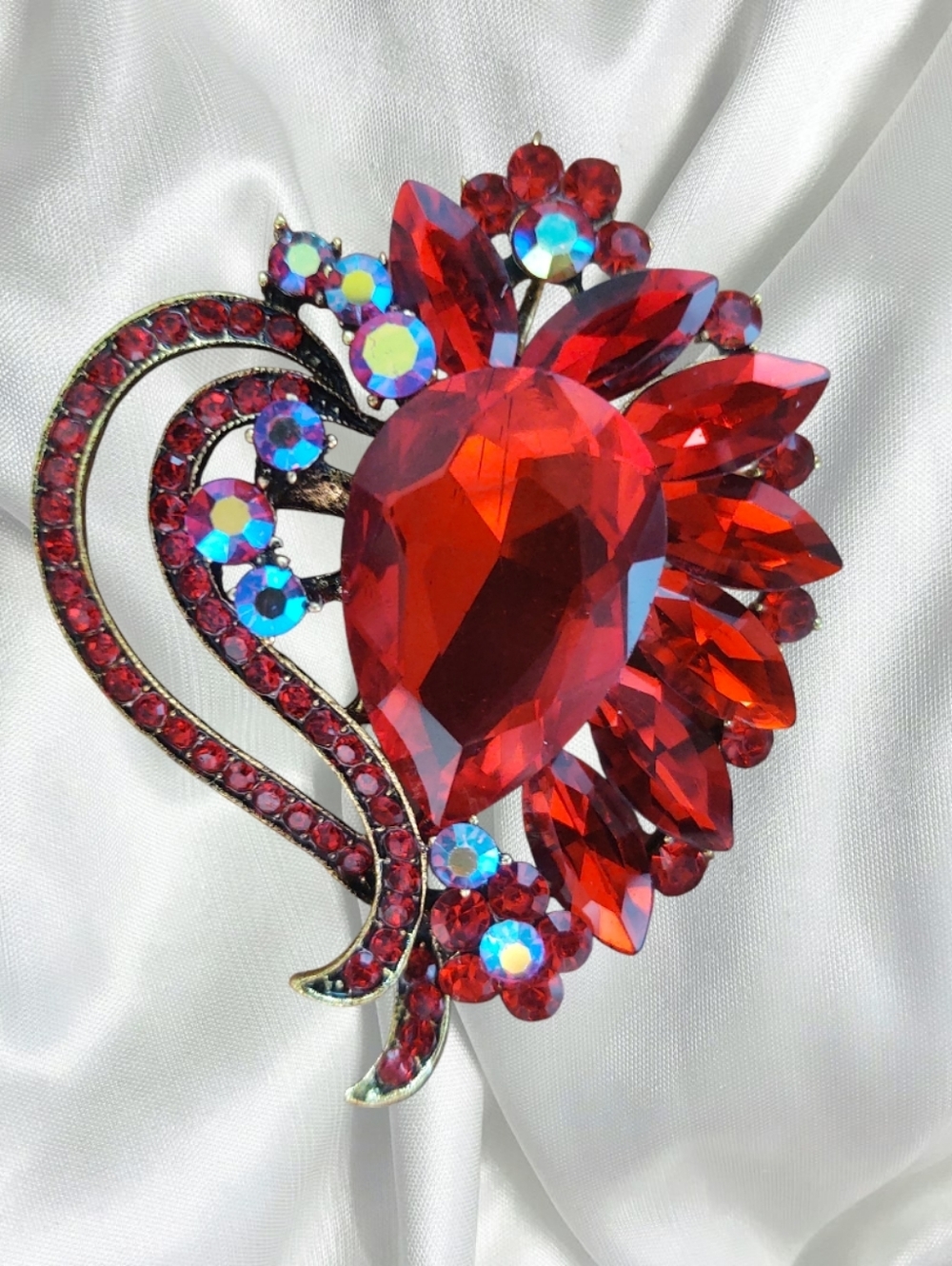 Elegant Red Crystal Heart Brooch